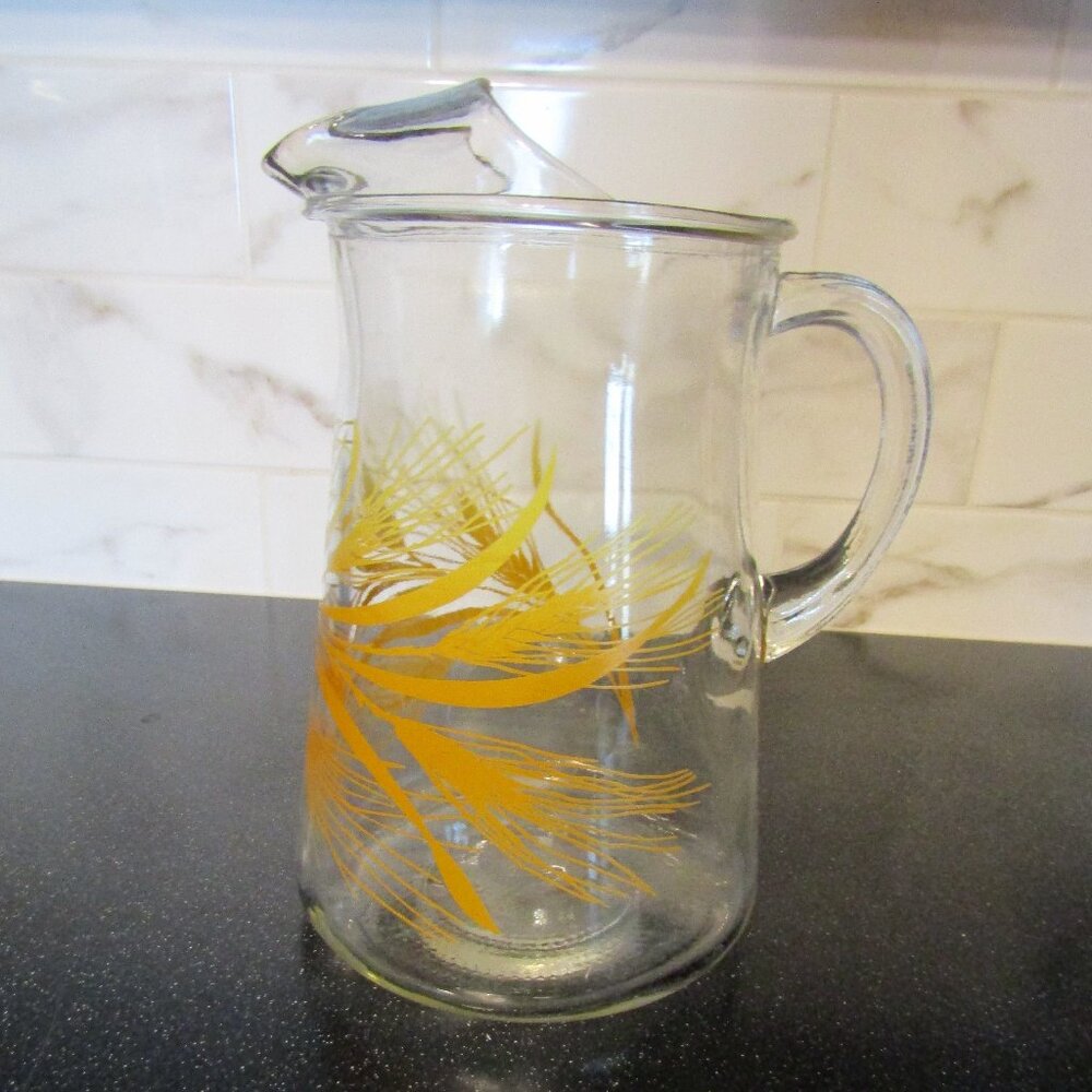 Vintage MCM pitcher with golden wheat design